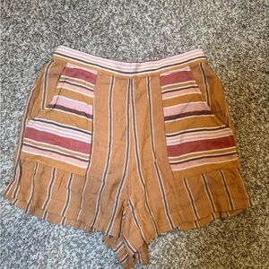 American Eagle Outfitters High-Waist Shorts in Rust with Pink & Cream Stripes